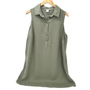 Lucky Brand Shirt Dress Womens 1X Tank Popover Green Chambray Lyocell